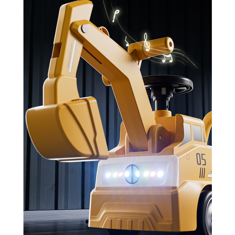 Excavator Manual pentru copii, 3 ani, Sport, Claxon, Cutie Depozitare, Lumini, Scaun, 62x26x47 cm, Galben [5]