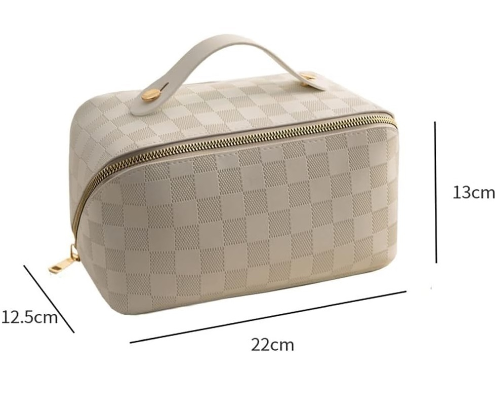 Geantă de Călătorie pentru Cosmetice, Piele Ecologică, Compartimente Multiple, Crem [3]