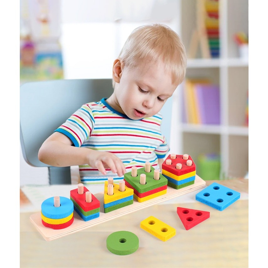 Puzzle Montessori Lemn – Jucărie Educativă cu Forme Geometrice, 20 Piese [4]