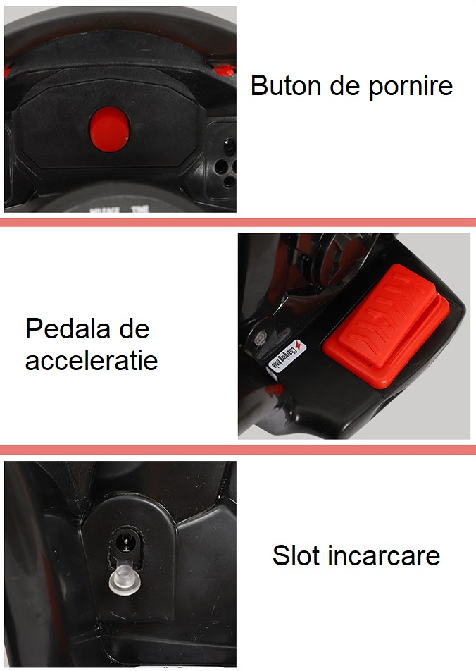 Motocicleta Electrică pentru Copii cu Acumulator, Sistem Anti-Răsturnare, Lumini și Sunet, 1-4 Ani - Roșu [6]