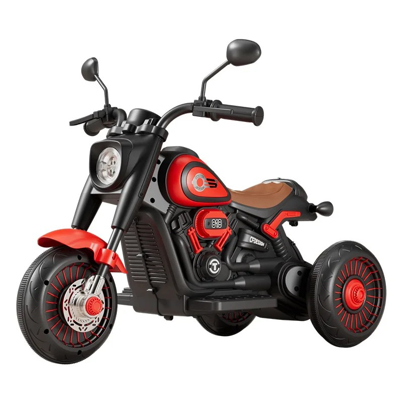 Motocicleta Electrica pentru Copii, DUAL-DRIVE 380*2 Baterie 6V 4.5, Bluetooth, Telecomanda, Sistem Anti-Rasturnare, Sistem de Lumini si Sunet, 5+ Ani, 80 x 60 x 42 cm, Rosu Negru [1]