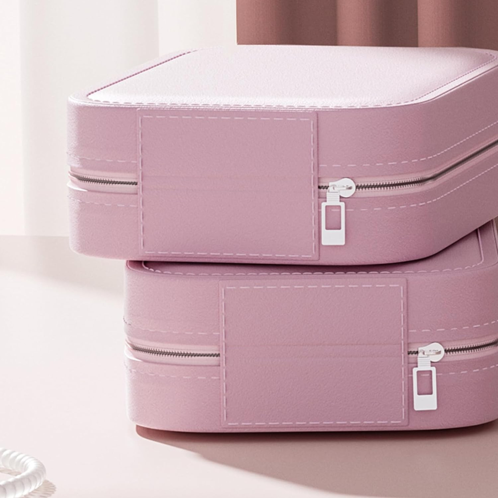 Portfard Geanta Cosmetice, cu Oglinda LED, 3 Moduri de Lumina, Incarcare USB, Baterie 1200 mAh, pentru Organizarea Cosmeticelor, 4 Compartimente, Imitatie Piele, Roz, 16.5x11.5x6 cm [5]