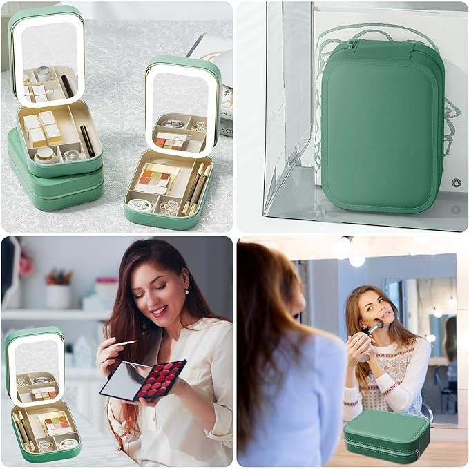 Portfard cu Oglindă LED, Încărcare USB, Verde, 16.5x11.5x6 cm [3]