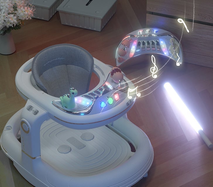 Premergător 5în1 Multifuncțional, Antemergător, Balansoar, Scaun de Masă, Muzical, Roz [3]