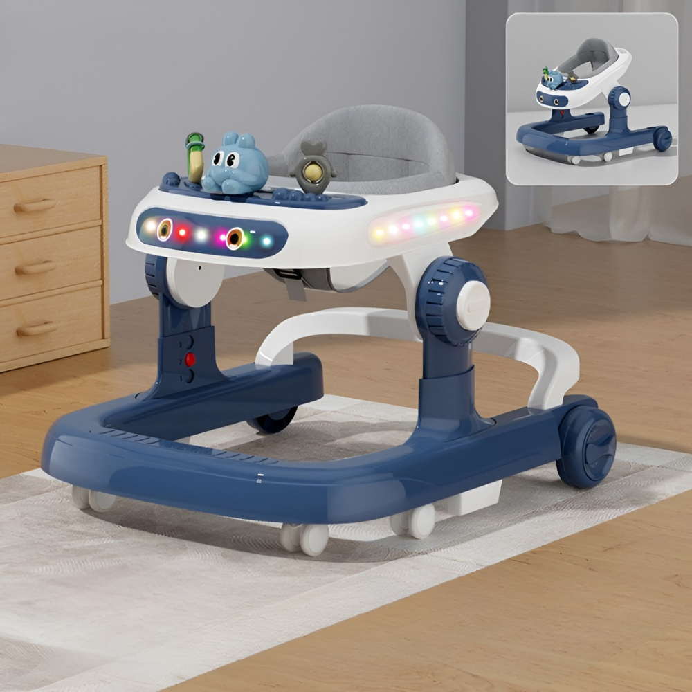 Premergător Multifuncțional cu Roți, Model Iepuraș, Înălțime Ajustabilă, Muzică și Lumini, Albastru [3]
