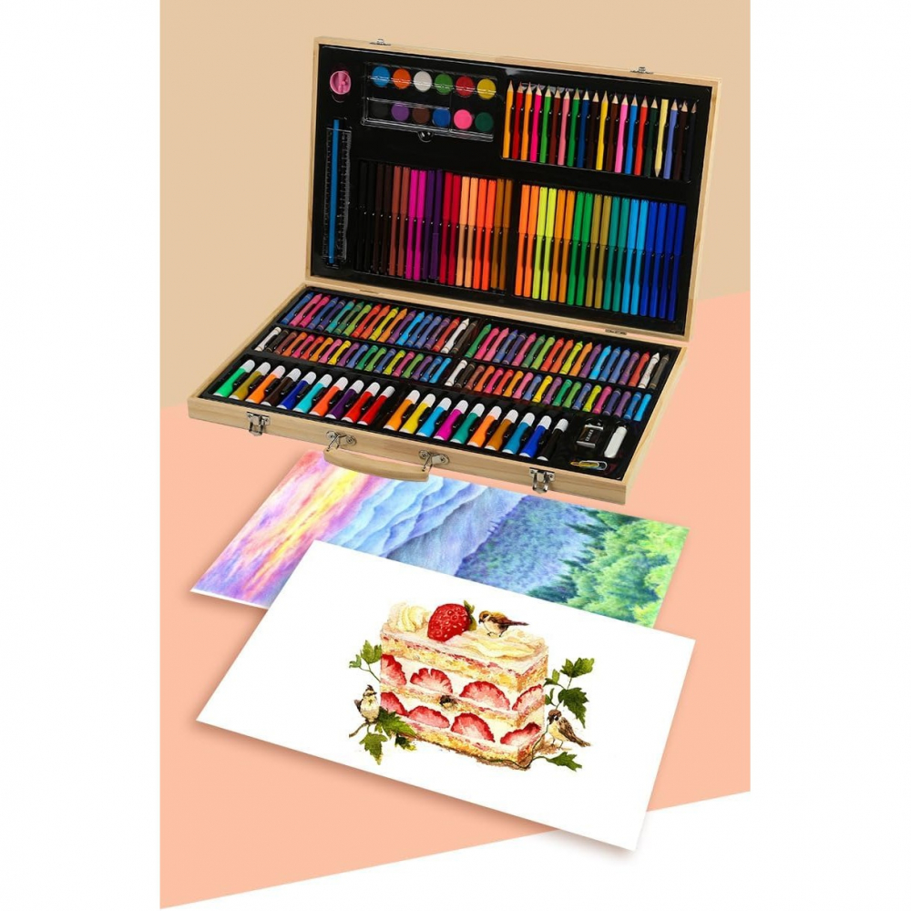 Set 180 Piese pentru Desen și Pictură, Servietă din Lemn, Multicolor [6]