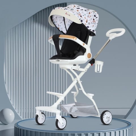 Carucioare copii - Carucior Sport 3in1 Reversibil, Pliabil, Cu Tavita pentru Masa, Pozitie de Somn, Roti 360, Bej