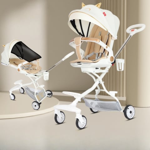 Carucioare copii - Carucior Sport 3in1 Reversibil, Pliabil, Cu Tavita pentru Masa, Pozitie de Somn, Roti 360, Alb