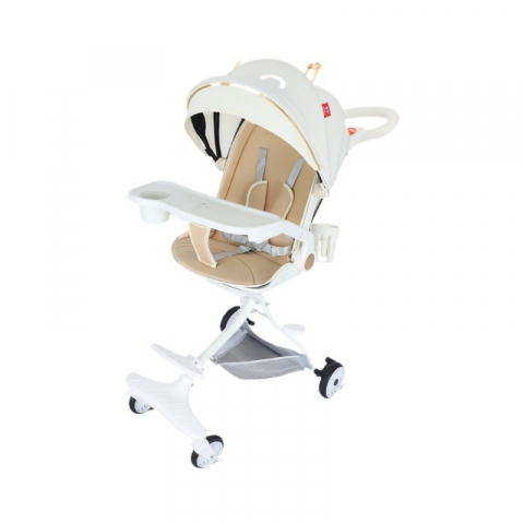 Carucior Sport 3in1 Reversibil, Pliabil, Cu Tavita pentru Masa, Pozitie de Somn, Roti 360, Alb [1]