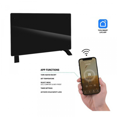 Convector Electric 2000W Wi-Fi cu Termostat și Afisaj LED, Control Touch Screen, Negru [4]