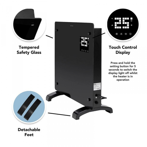 Convector Electric 2000W Wi-Fi cu Termostat și Afisaj LED, Control Touch Screen, Negru [2]