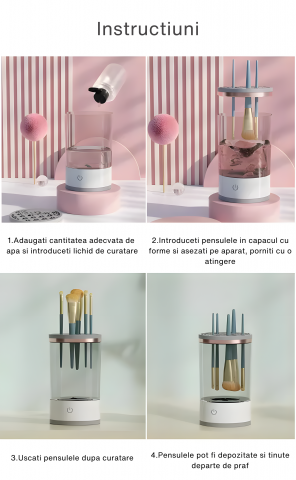 Dispozitiv Portabil de Curățare Pensule Machiaj, Sonic, USB, 7000RPM, Alb/Negru [3]