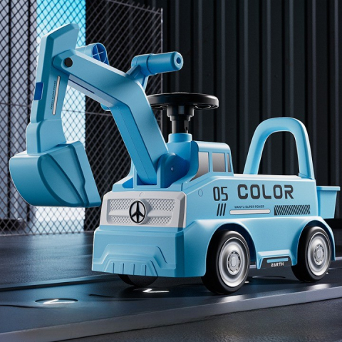 Excavator Manual pentru copii, 3 ani, Sport, Claxon, Cutie Depozitare, Lumini, Scaun, 62x26x47 cm, Albastru [1]