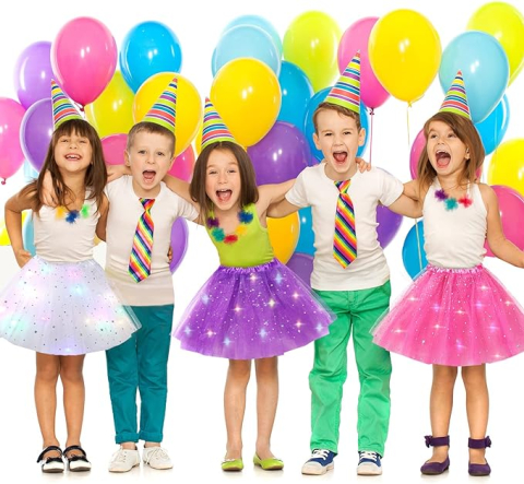 Fusta LED pentru Copii, de Balet pentru Fetite cu Luminite Multicolore Incorporate, Model Stelute, 30 cm Lungime, Alb [2]