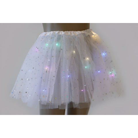 Fuste fete - Fusta LED pentru Copii, de Balet pentru Fetite cu Luminite Multicolore Incorporate, Model Stelute, 30 cm Lungime, Alb