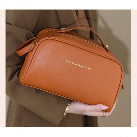 Geantă Cosmetice pentru Femei, Poliuretan, 25 x 14.5 x 14.5 cm, Maro [3]