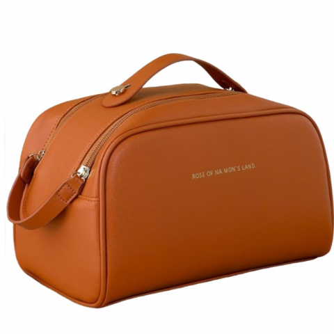 Cosmetice - Geantă Cosmetice pentru Femei, Poliuretan, 25 x 14.5 x 14.5 cm, Maro