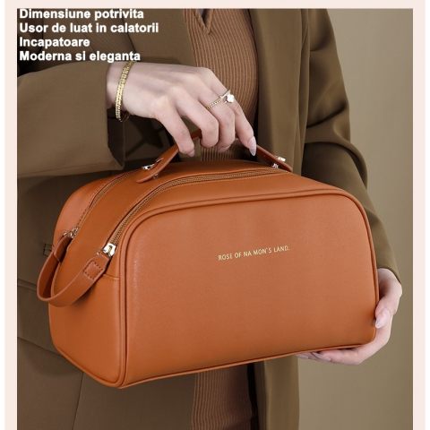 Geantă Cosmetice pentru Femei, Poliuretan, 25 x 14.5 x 14.5 cm, Maro [4]