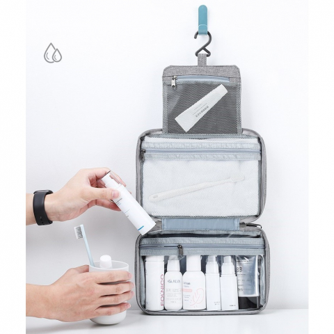 Geantă Cosmetice Voiaj, Impermeabilă, Compartimentată, Gri, 12.5 x 9 x 22 cm [4]