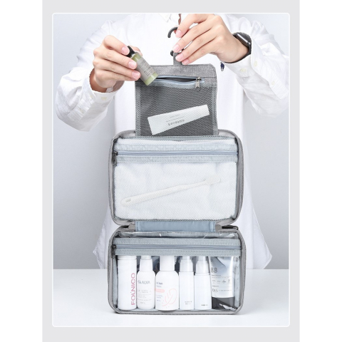 Geantă Cosmetice Voiaj, Impermeabilă, Compartimentată, Gri, 12.5 x 9 x 22 cm [2]