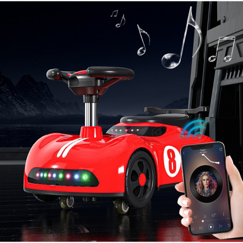 Mașină pentru Copii 1-3 Ani, Împingere, Bluetooth, Muzică, 4 Roți, ABS, Roșu [3]