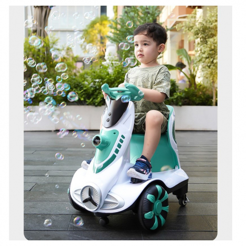 Mașinuță Electrică pentru Copii cu Telecomandă, Roți Rotire 360, Baloane de Săpun, Lumini, Verde [1]