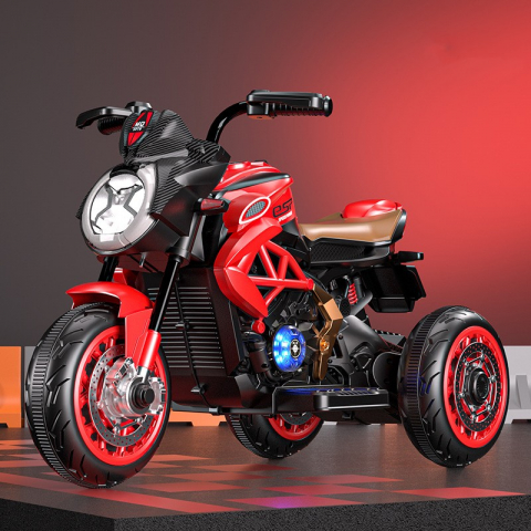 Motociclete Electrice Copii - motocicleta-electrica-copii-2-motoare-telecomanda-bluetooth-lumini-rosu-negru