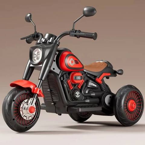 Motocicleta Electrica pentru Copii, DUAL-DRIVE 380*2 Baterie 6V 4.5, Bluetooth,  Sistem Anti-Rasturnare, Sistem de Lumini si Sunet, 5+ Ani, 80 x 60 x 42 cm, Rosu Negru [1]