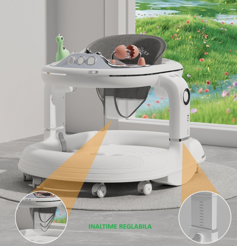 Premergător 5în1 Multifuncțional, Antemergător, Balansoar, Scaun de Masă, Muzical, Roz [1]