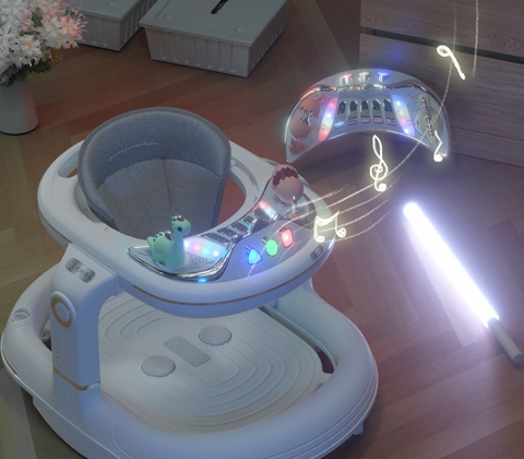 Premergător 5în1 Multifuncțional, Antemergător, Balansoar, Scaun de Masă, Muzical, Roz [2]