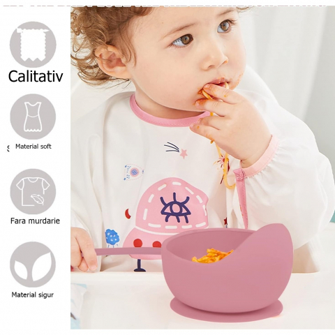 Set 10 Piese Diversificare Bebeluși, Silicon Alimentar, Roz Pudrat [2]