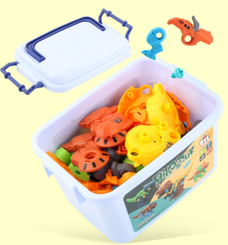 Set Constructie 4 Dinozauri cu Bormasina Electrica si Surubelnita, Cutie Depozitare [2]