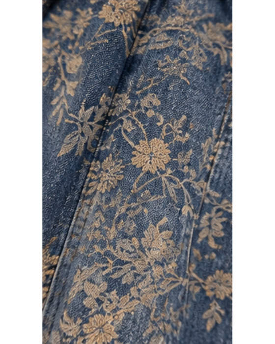Blugi damă tip balon din denim albastru cu imprimeu floral vintage [4]