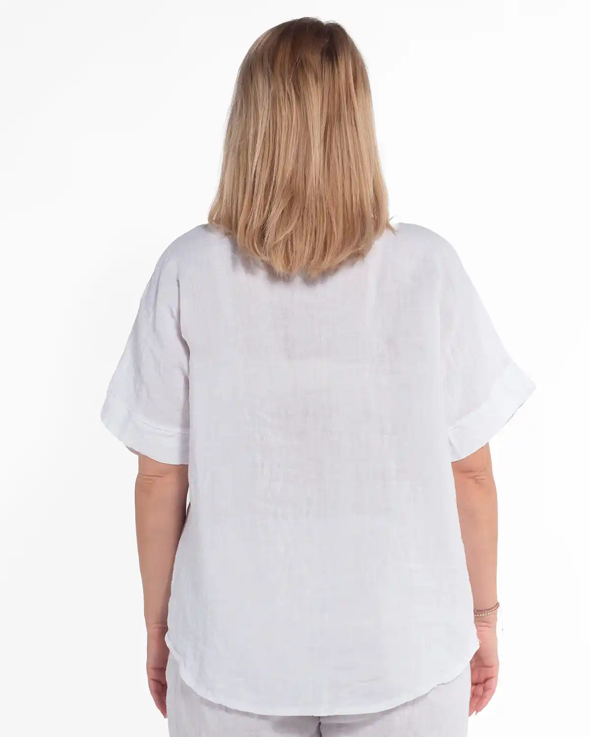 Bluză albă din in cu flori macrame și mâneci lejere kimono [2]
