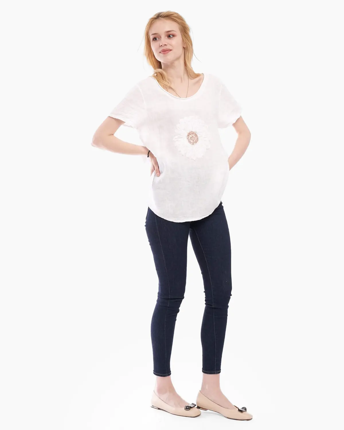 Bluza alba din in si bumbac [2]