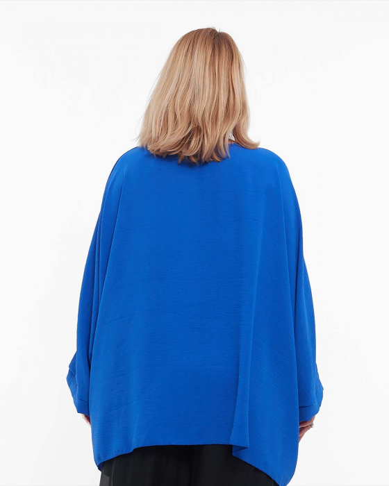 Bluză albastră casual fluidă din vâscoză mărime unică plus-size cu mâneci dolman și colier [2]