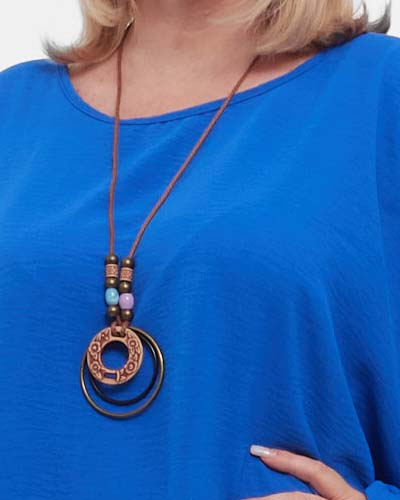 Bluză albastră casual fluidă din vâscoză mărime unică plus-size cu mâneci dolman și colier [5]