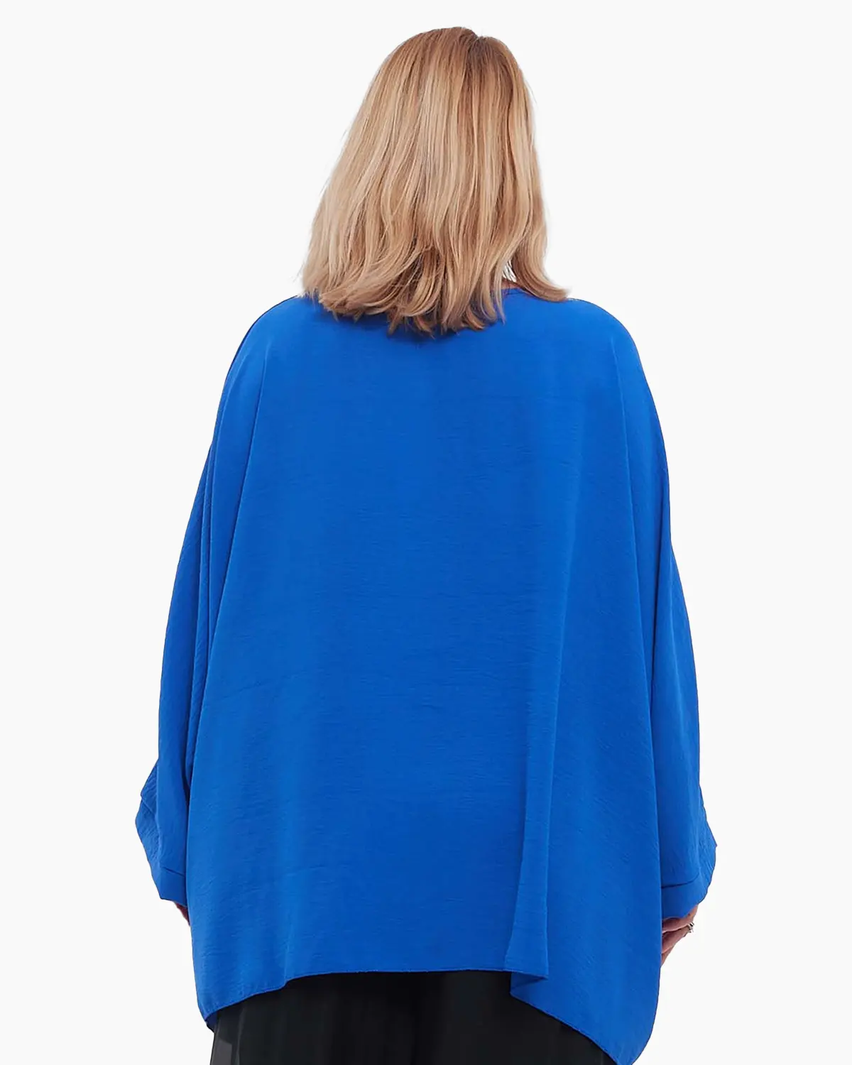 Bluză albastră casual fluidă din vâscoză mărime unică plus-size cu mâneci dolman și colier [2]