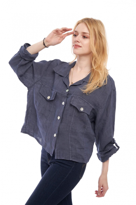 Bluza albastra din in tip jacheta [2]