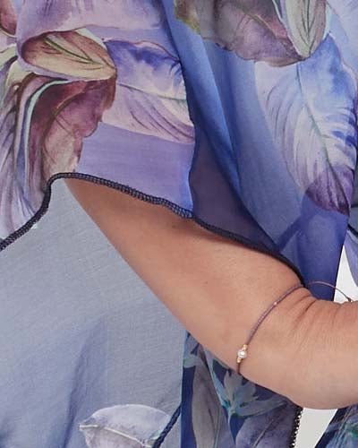 Bluză albastră vaporoasă stil kimono cu imprimeu floral [5]