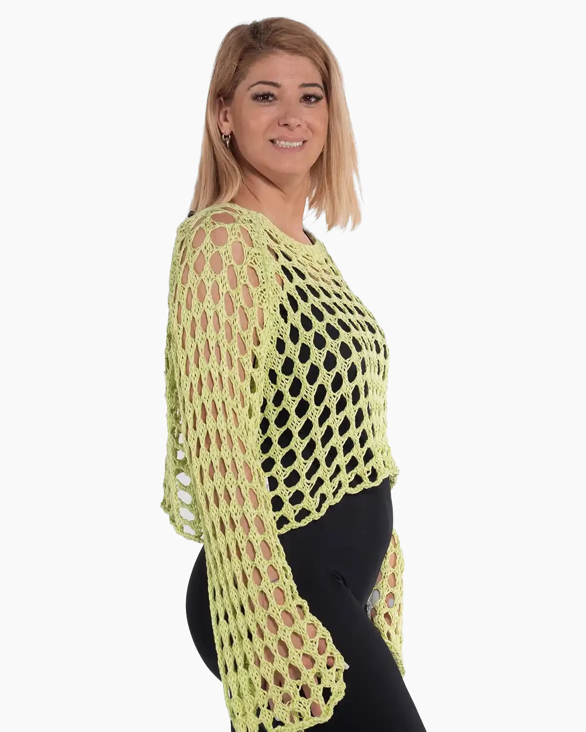 Bluză amplă boho de un lime vibrant cu mâneci batwing [4]