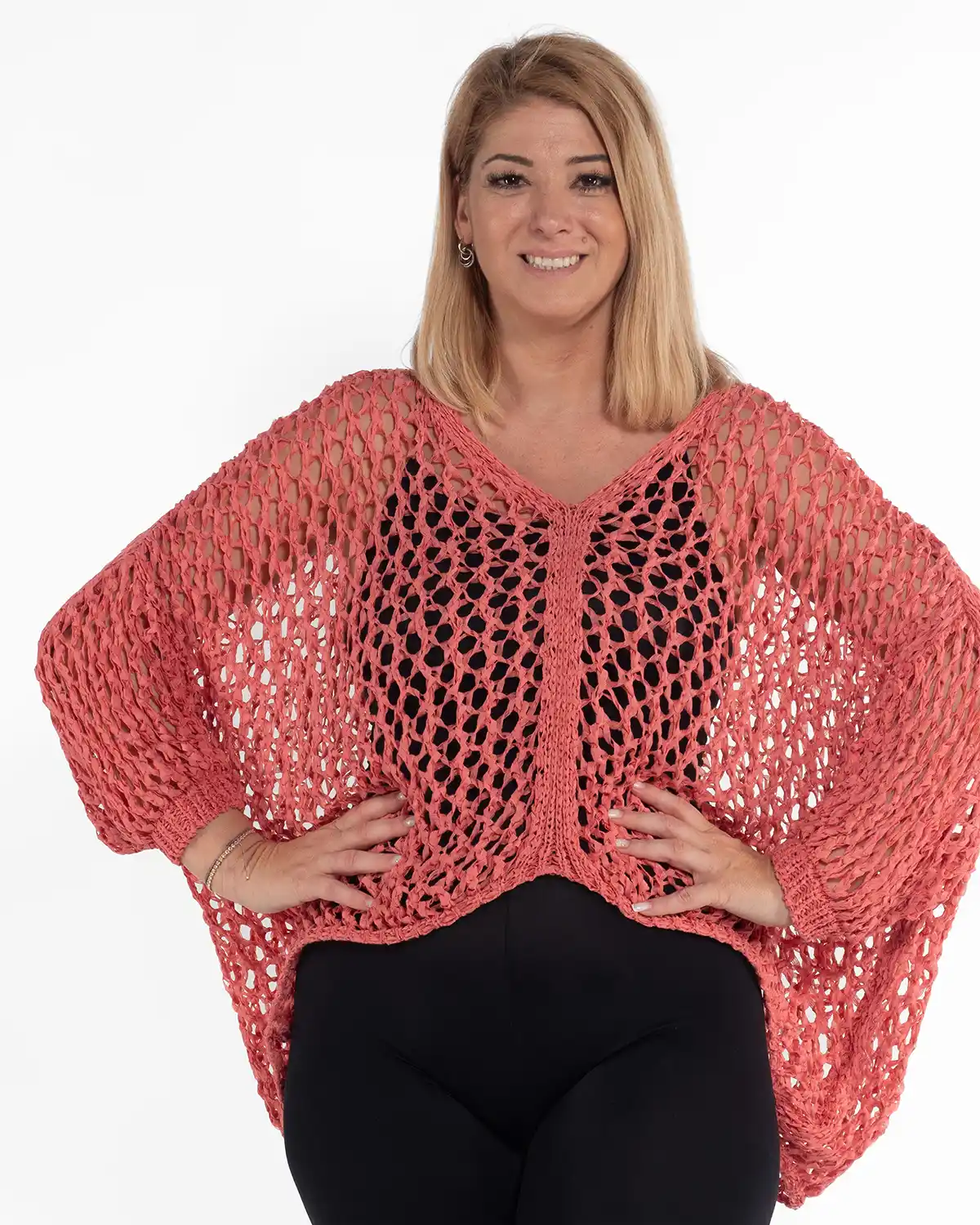 Bluză amplă crem stil boho cu decolteu în V [4]