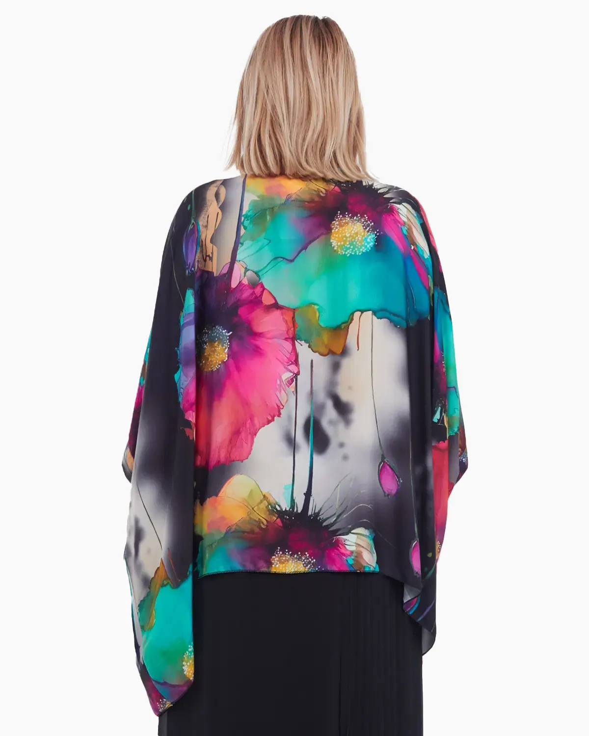 Bluza asimetrica eleganta cu imprimeu floral abstract, pe fond bleumarin-model oversize [3]