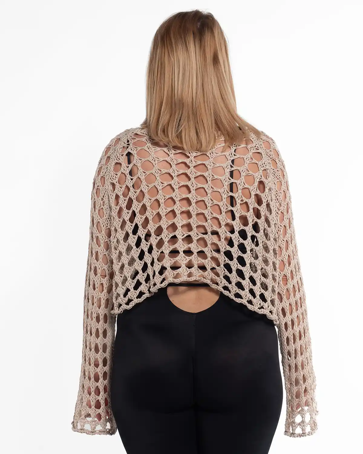 Bluză bej în stil boho cu mâneci batwing și umeri căzuți [2]