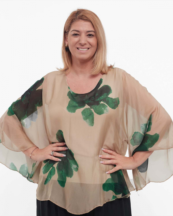 Bluză bej stil kimono cu imprimeu floral elegant [1]