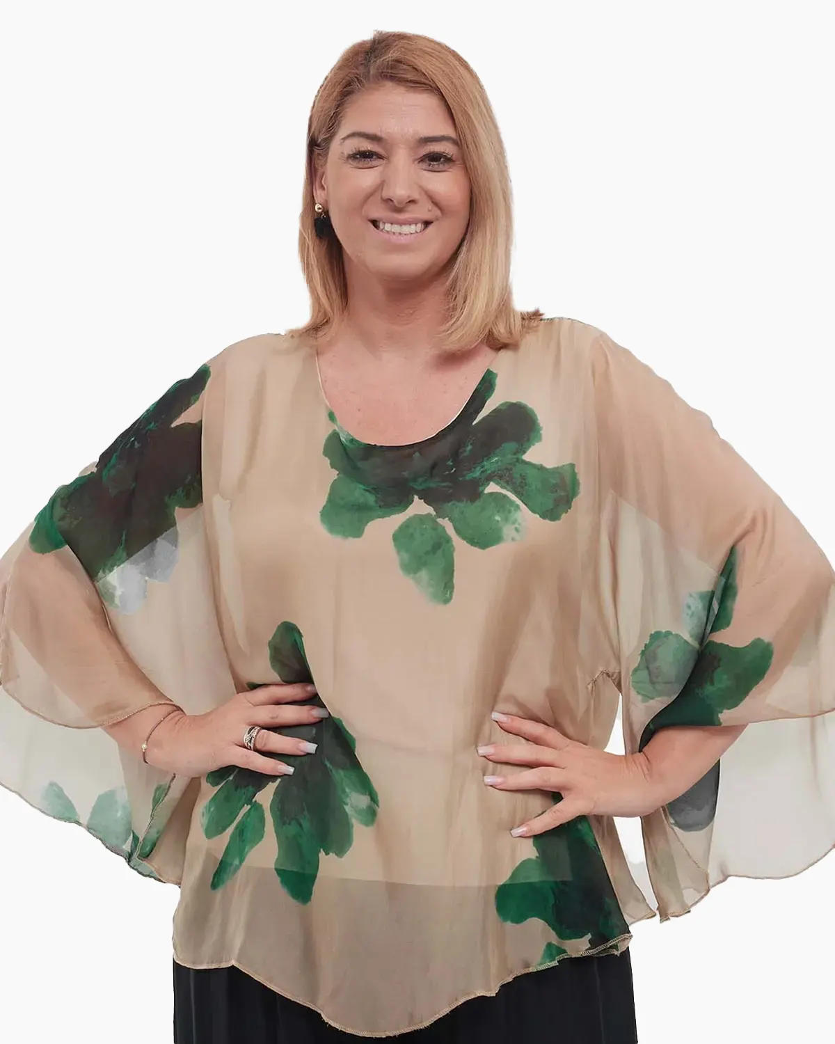 Bluză bej stil kimono cu imprimeu floral elegant [1]