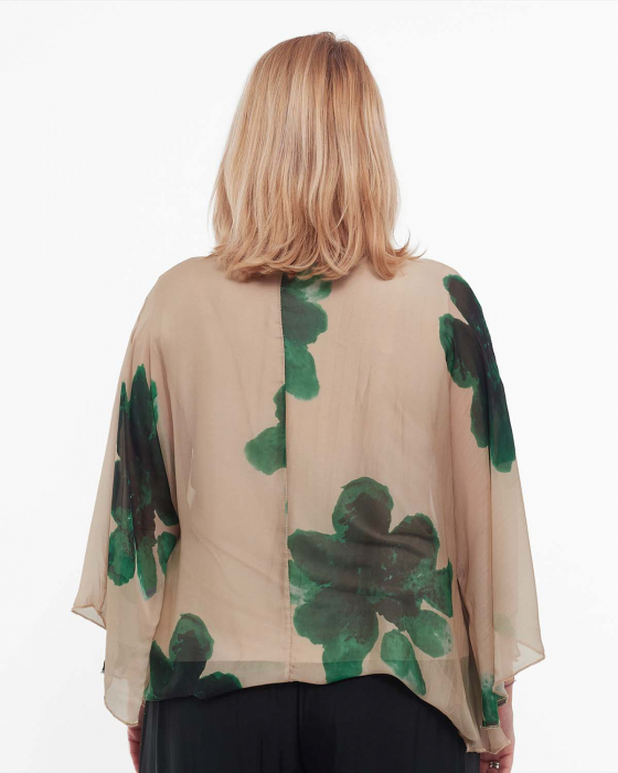 Bluză bej stil kimono cu imprimeu floral elegant [2]