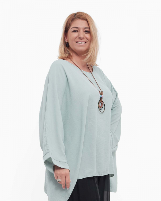 Bluză casual bleu din vâscoză plus-size cu colier inclus [3]