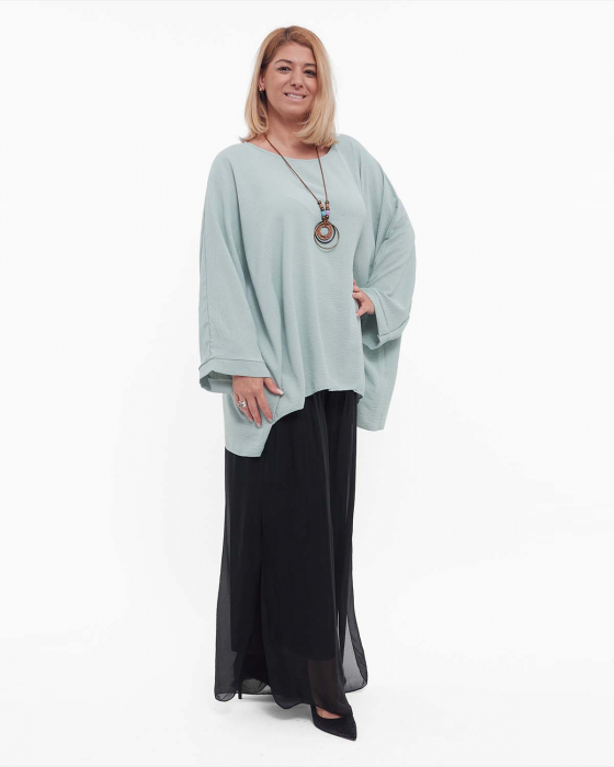 Bluză casual bleu din vâscoză plus-size cu colier inclus [4]