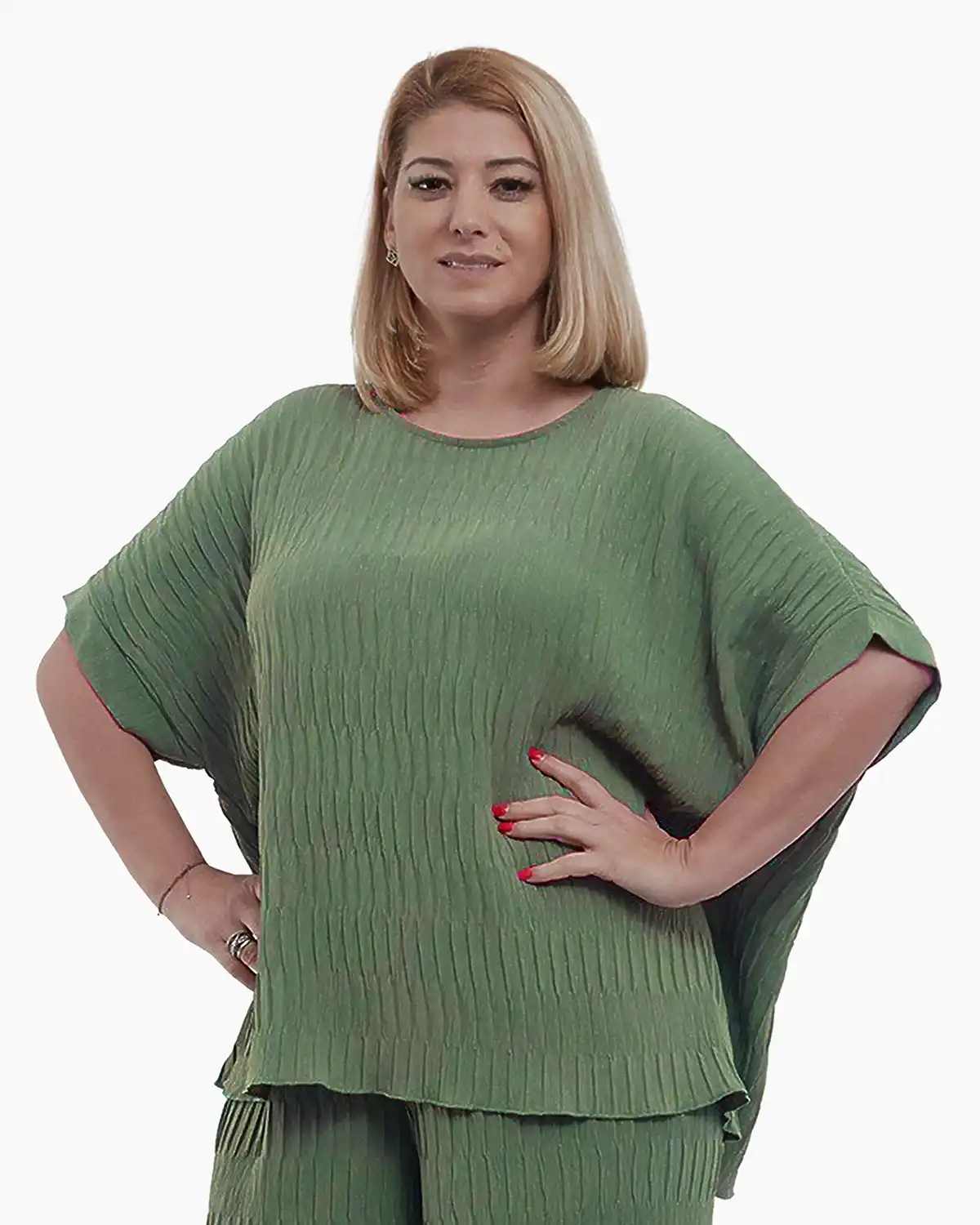 Bluza casual eleganta cu umeri cazuti, croiala lejera, vernil [4]